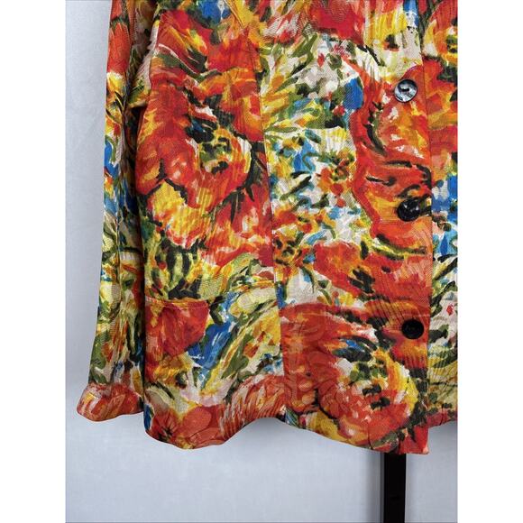 Chico's Silk Blend Blazer Jacket Womens Large 2 Floral Colorful Art to Wear - Picture 5 of 12